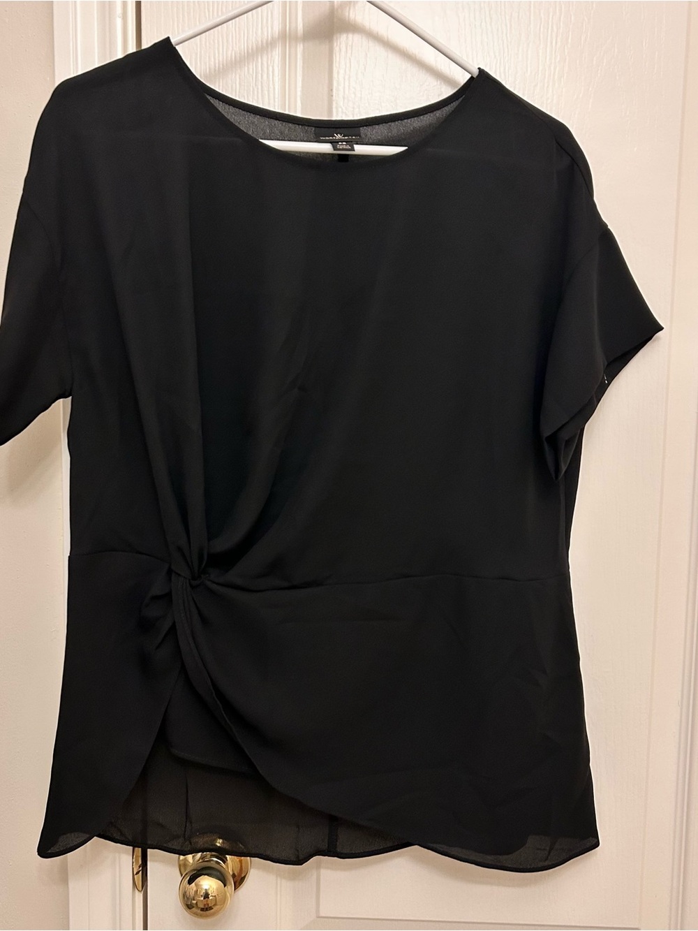 Worthington Black Twist-Front Short Sleeve Blouse petite small Sm